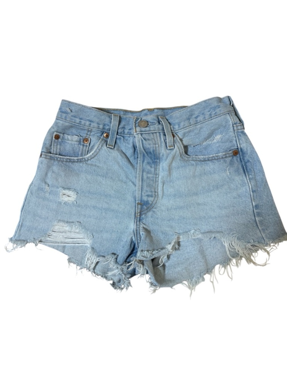 Levi's 501 Light Blue Distressed Denim Cutoff Shorts